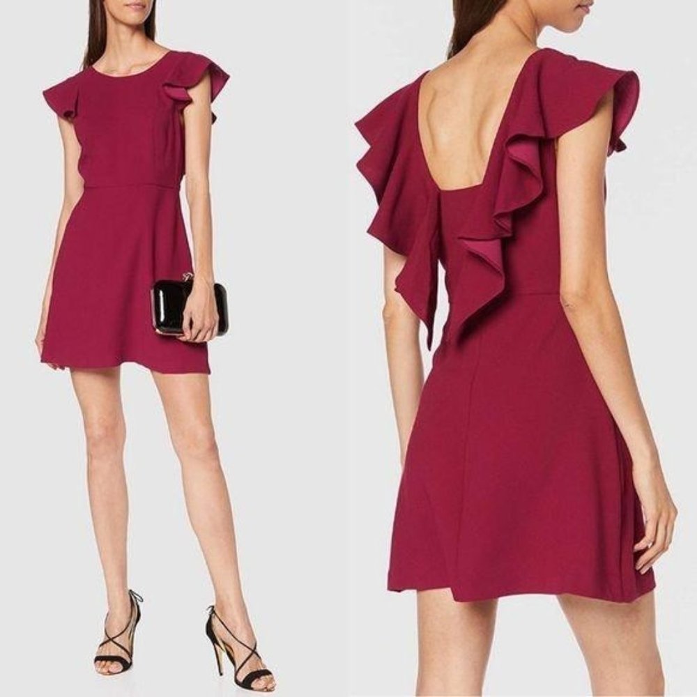 BCBGeneration Back Ruffle Dress Cap Sleeve Berry 8